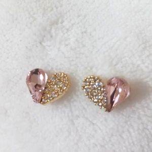 Pink heart rhinestone earrings